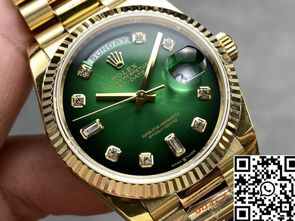 Green Dial Yellow Day Factory QF M128238-0069 Gold 36mm v5 Rolex Tungsten Steel Date 0713